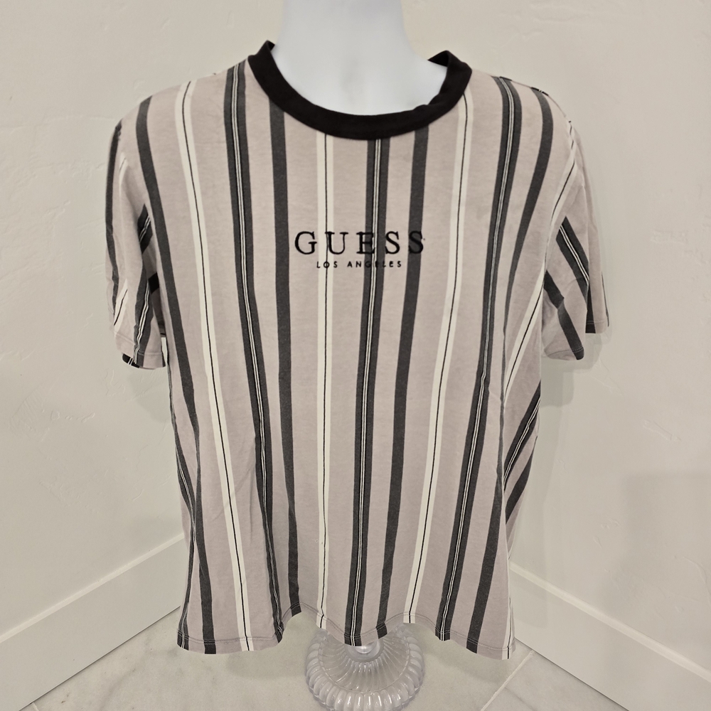 GUESS Striped Black and Gray Women's Top